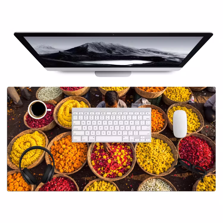 Desk Mat - Flowers - Market - Colorful - Bloemen - Markt - Kleurrijk Muismat XXL klein