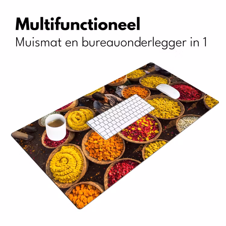 Desk Mat - Flowers - Market - Colorful - Bloemen - Markt - Kleurrijk Muismat XXL klein