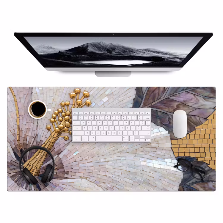 Bloemen - Mozaïek - Kunst - Modern - Goud Muismat XXL klein -3d