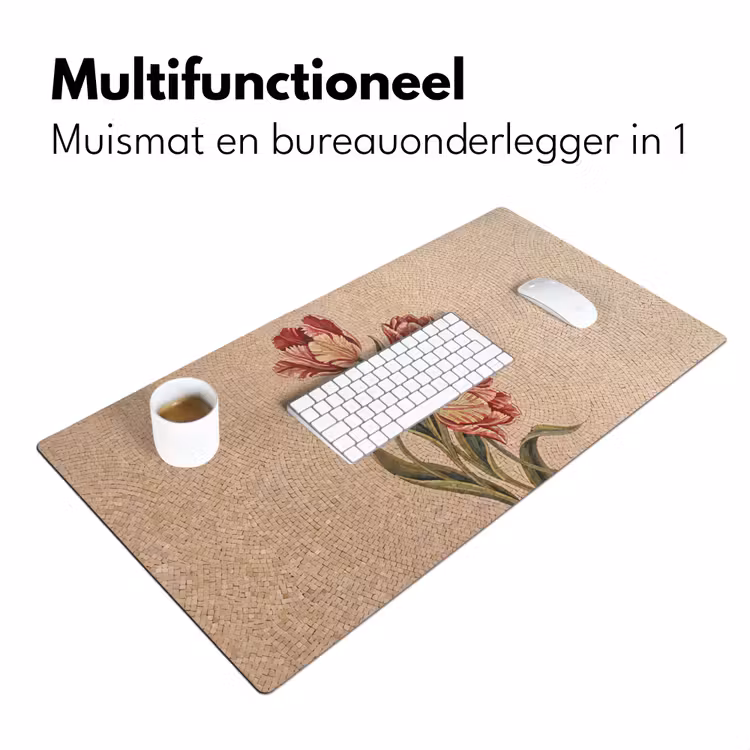 Bloemen - Mozaïek - Rood - Groen - Kunst Muismat XXL klein -sfeer4