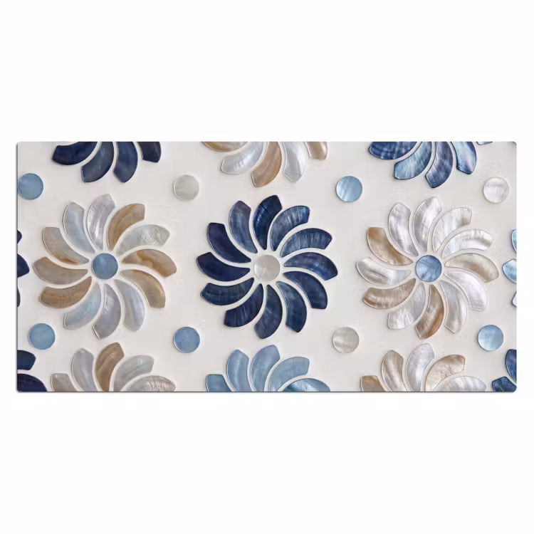 Bloemen - Parelmoer - Abstract - Patroon - Blauw Muismat XXL klein -3d_leeg