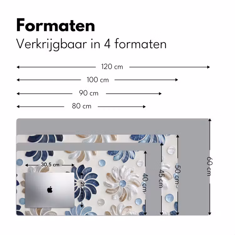 Bloemen - Parelmoer - Abstract - Patroon - Blauw Muismat XXL klein -sfeer5