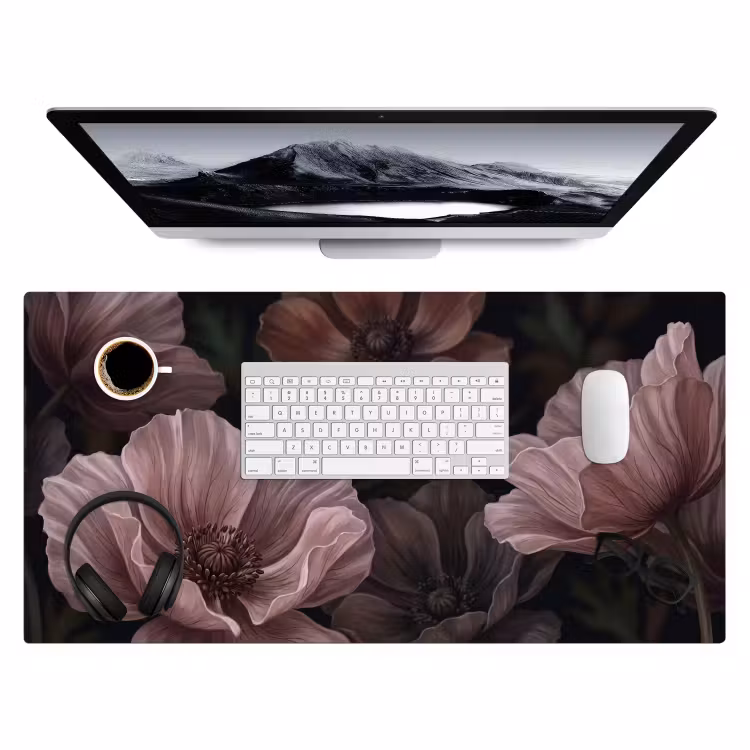 Bloemen - Natuur - Roze - Donker - Modern Muismat XXL klein -3d