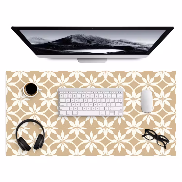 Bloemen - Patroon - Beige Muismat XXL klein 681 -3d