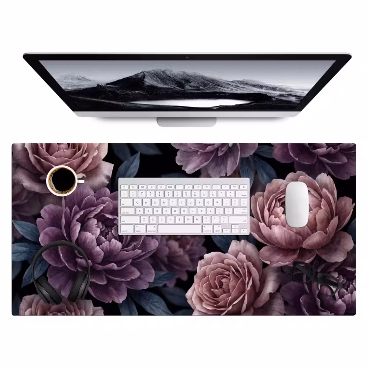 Bloemen - Patroon - Donker - Botanisch - Paars Muismat XXL klein -3d