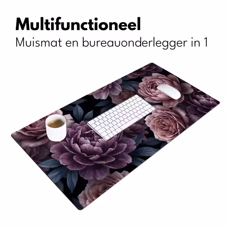 Bloemen - Patroon - Donker - Botanisch - Paars Muismat XXL klein -sfeer4