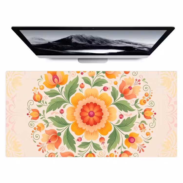 Bloemen - Patroon - Decoratief - Oranje Muismat XXL klein -zzz3d