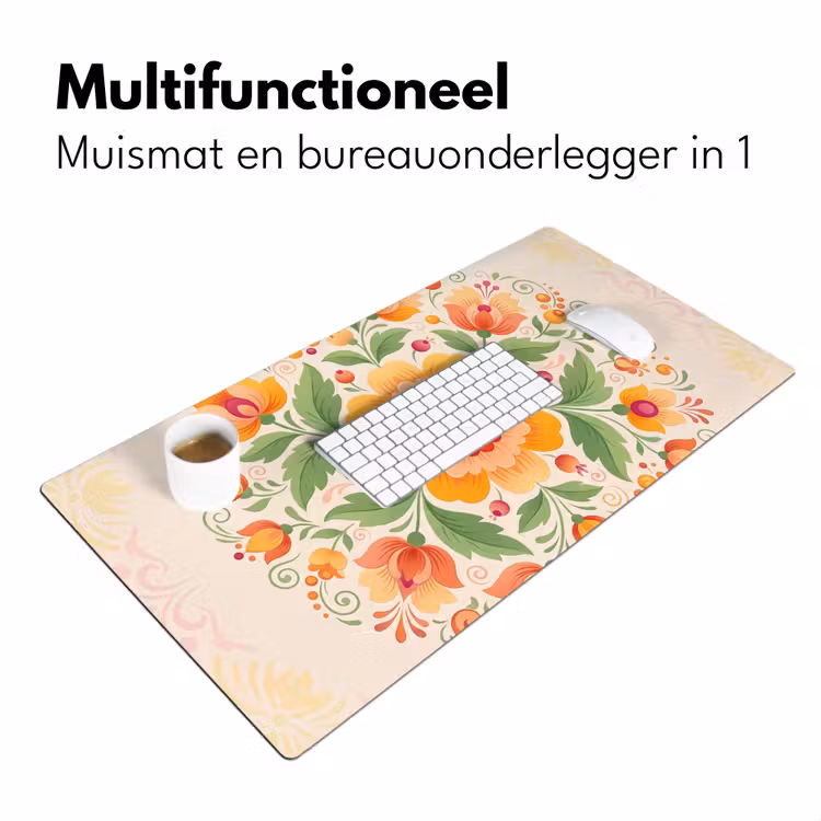 Bloemen - Patroon - Decoratief - Oranje Muismat XXL klein -sfeer4
