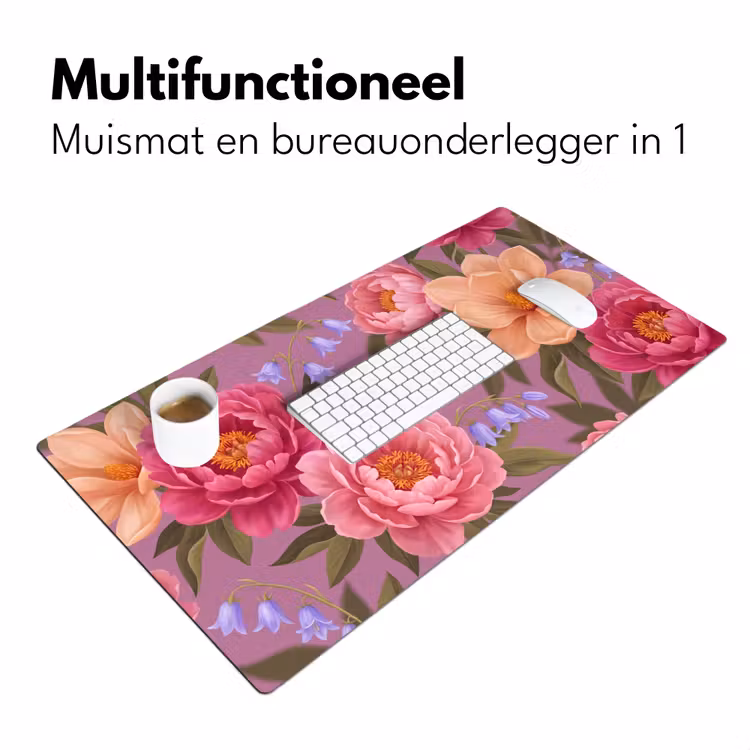 Bloemen - Patroon - Illustratie - Roze Muismat XXL klein -sfeer4