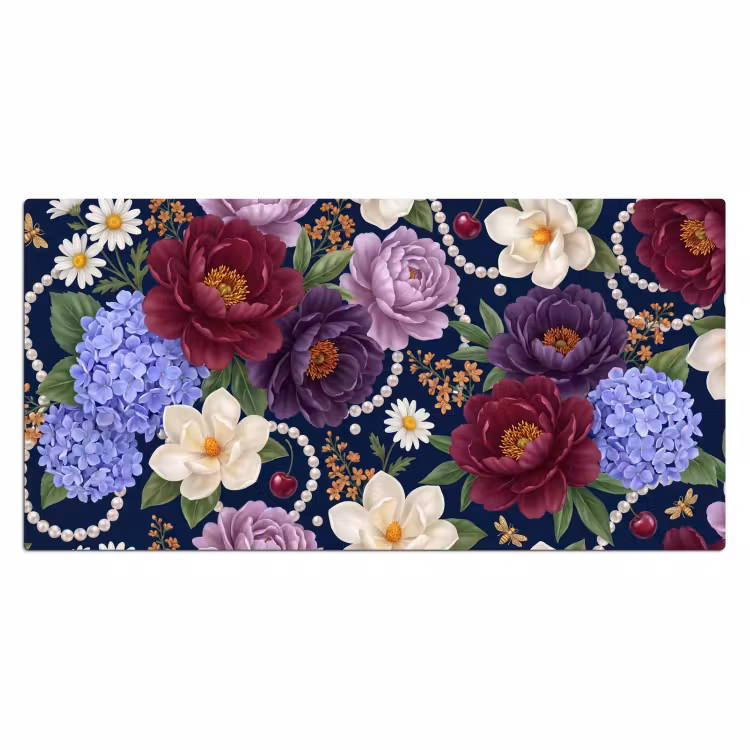 Bloemen - Parels - Decoratie - Modern - Blauw Muismat XXL klein -3d_leeg