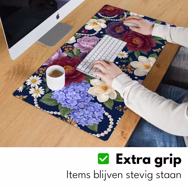 Bloemen - Parels - Decoratie - Modern - Blauw Muismat XXL klein -sfeer3