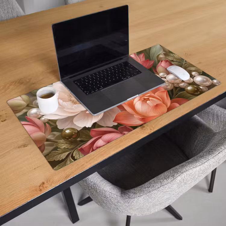 Bloemen - Parels - Elegant - Roze - Wit Muismat XXL klein -sfeer1