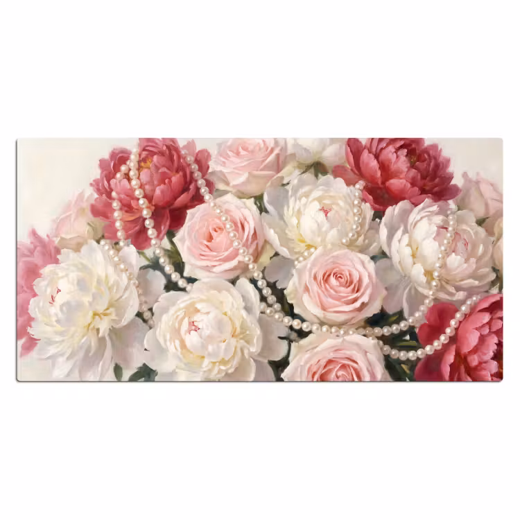 Bloemen - Parels - Romantiek - Klassiek - Roze Muismat XXL klein -3d_leeg