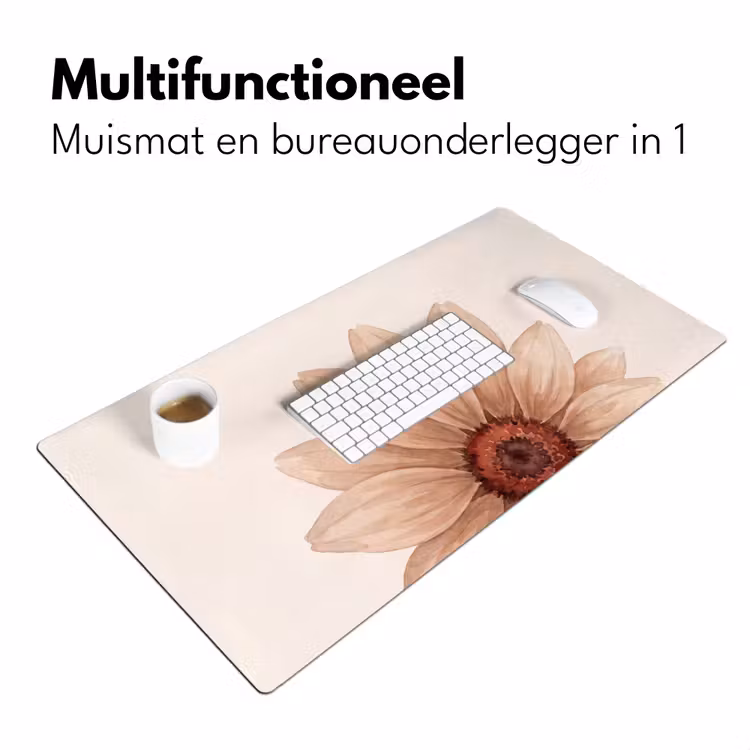 Bloemen - Bloemblad - Natuur - Aquarel - Beige Muismat XXL klein -sfeer4