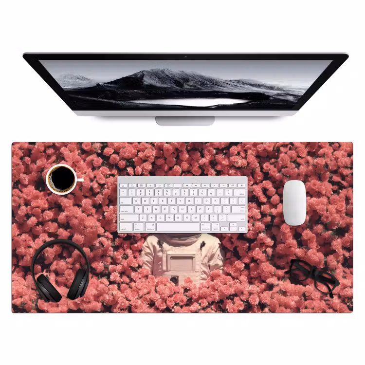 Bloemen - Roze - Astronaut Muismat XXL klein -3d