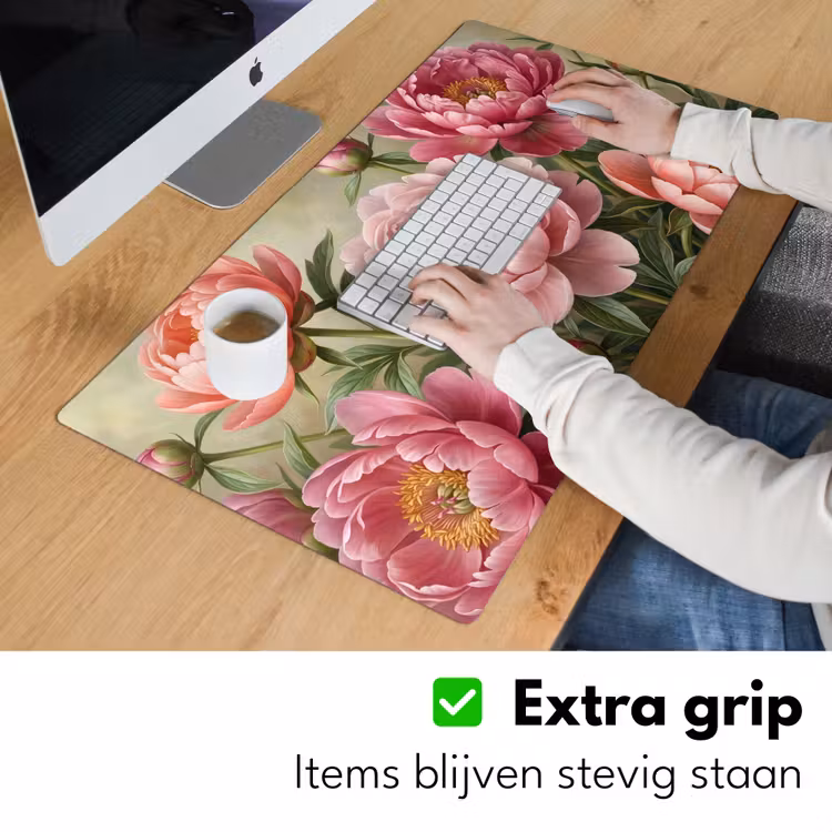 Bloemen - Roze - Klassiek - Gedetailleerd - Natuur Muismat XXL klein -sfeer3