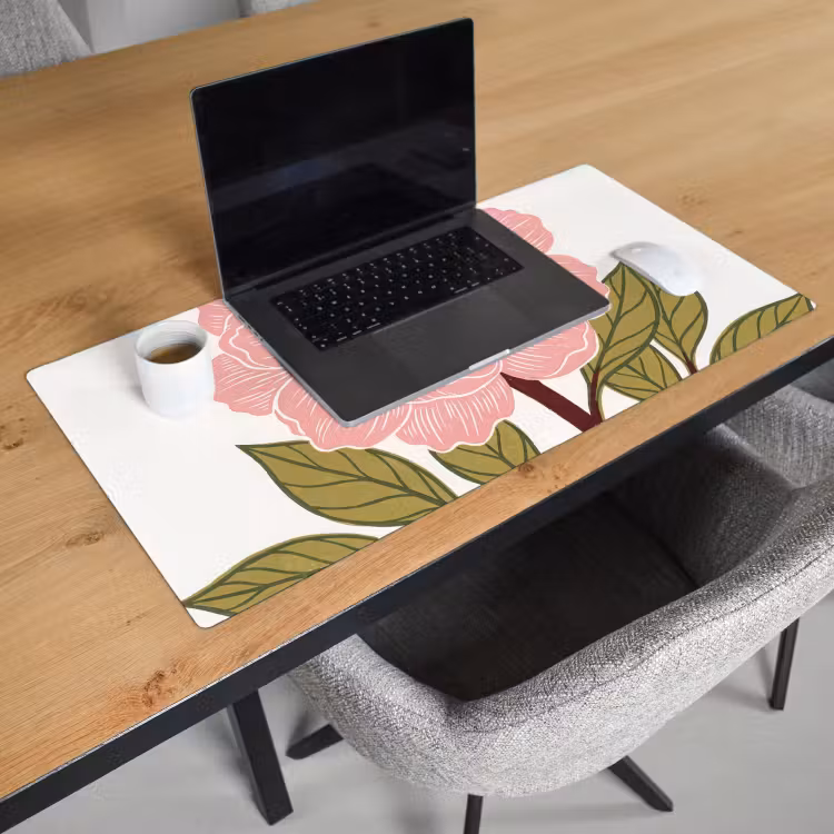 Desk Mat - Flowers - Pink - Illustration - Bloemen - Roze - Illustratie Muismat XXL klein