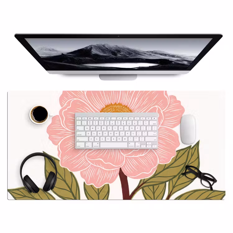 Desk Mat - Flowers - Pink - Illustration - Bloemen - Roze - Illustratie Muismat XXL klein