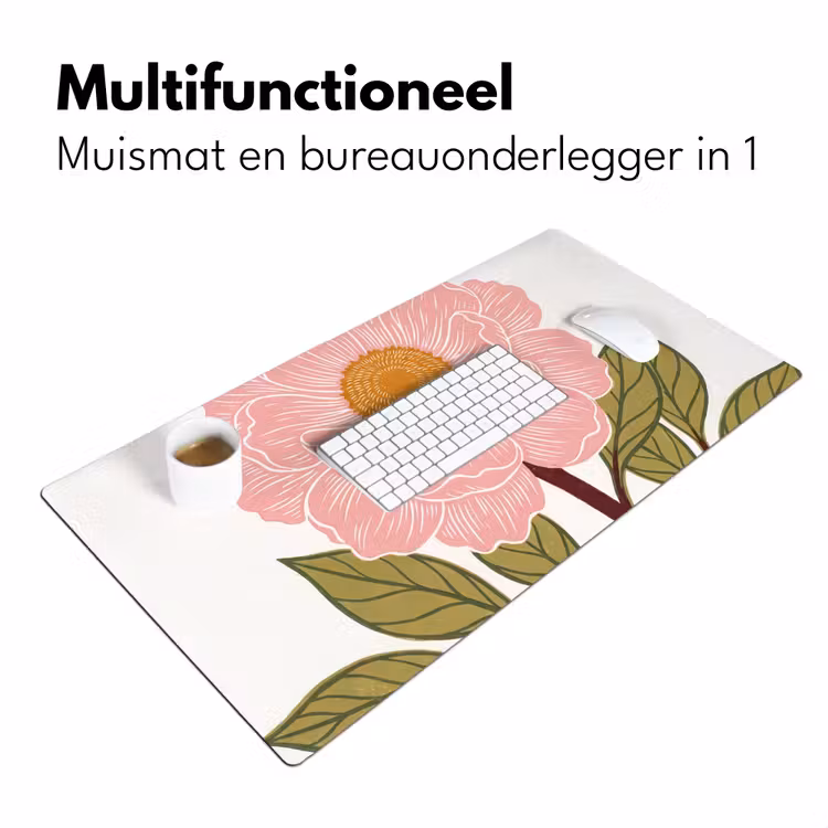 Desk Mat - Flowers - Pink - Illustration - Bloemen - Roze - Illustratie Muismat XXL klein