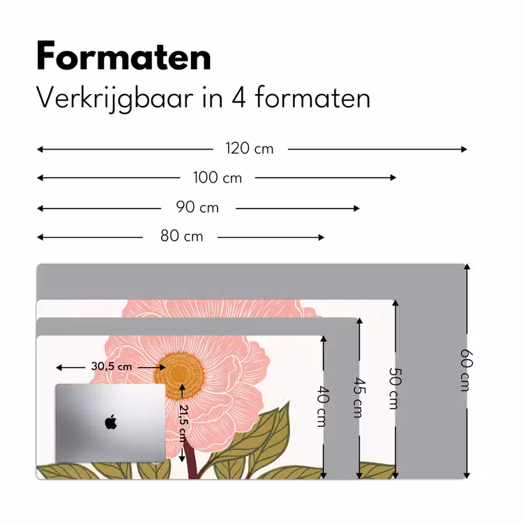 Desk Mat - Flowers - Pink - Illustration - Bloemen - Roze - Illustratie Muismat XXL klein