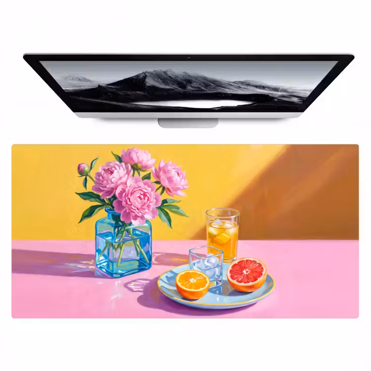 Desk Mat - Flowers - Pink - Modern - Bloemen - Roze - Modern Muismat XXL klein