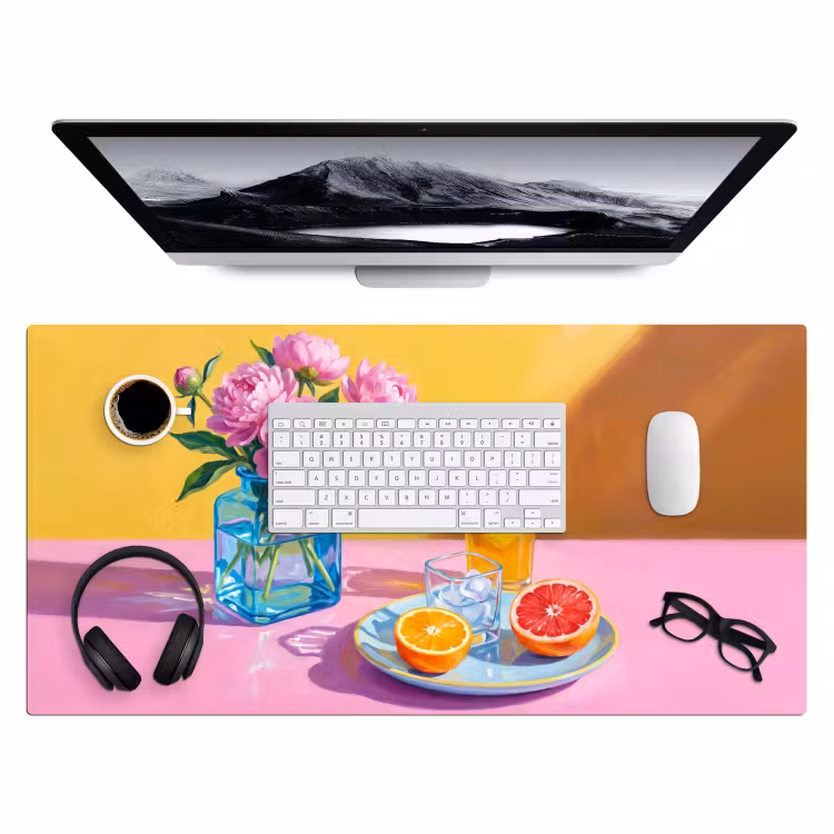Desk Mat - Flowers - Pink - Modern - Bloemen - Roze - Modern Muismat XXL klein
