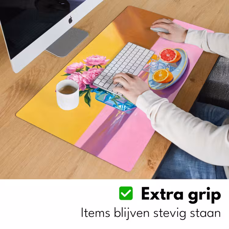 Desk Mat - Flowers - Pink - Modern - Bloemen - Roze - Modern Muismat XXL klein