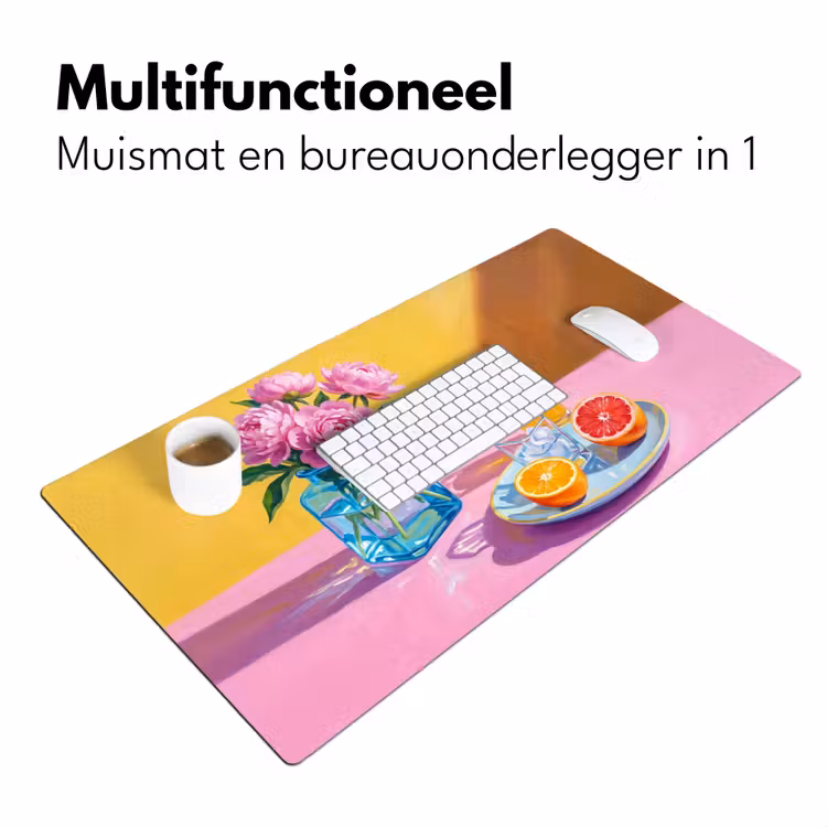 Desk Mat - Flowers - Pink - Modern - Bloemen - Roze - Modern Muismat XXL klein