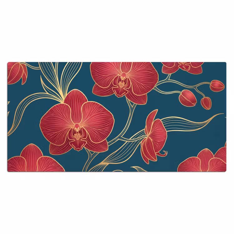 Desk Mat - Flowers - Red - Gold - Bloemen - Rood - Goud Muismat XXL klein