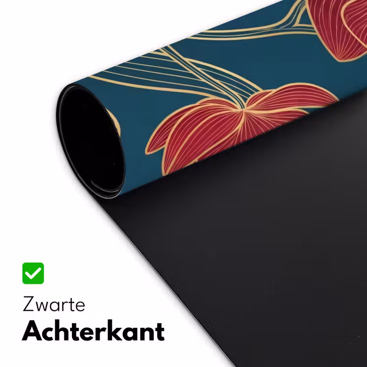 Desk Mat - Flowers - Red - Gold - Bloemen - Rood - Goud Muismat XXL klein