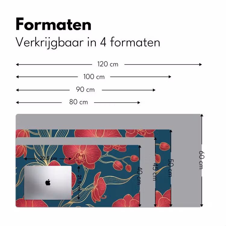 Desk Mat - Flowers - Red - Gold - Bloemen - Rood - Goud Muismat XXL klein