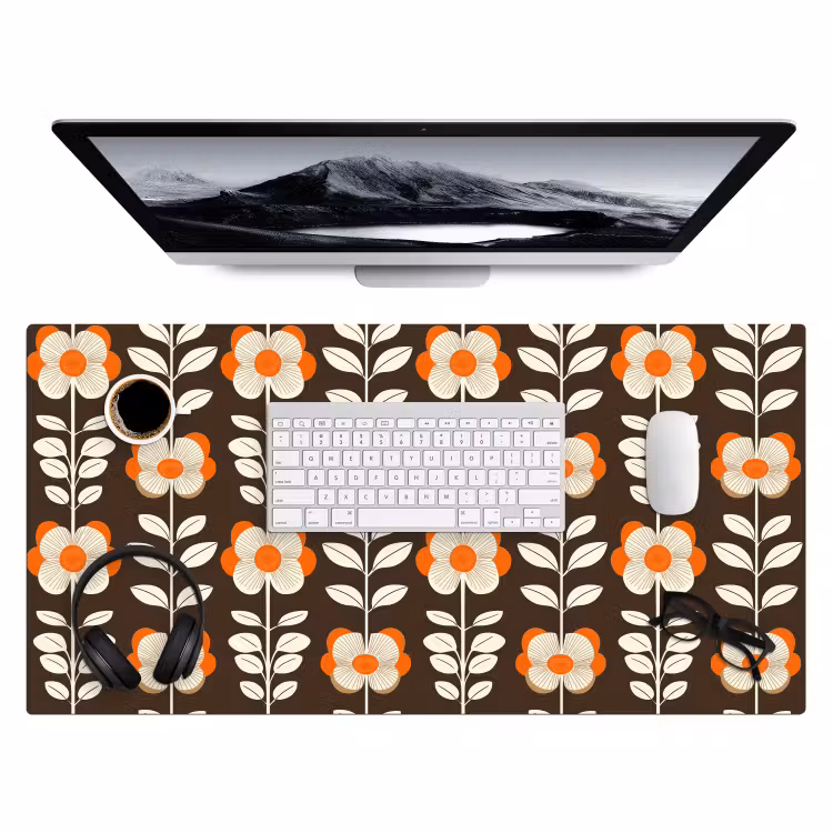 Bloemen - Retro - Bruin Muismat XXL klein 681 -3d