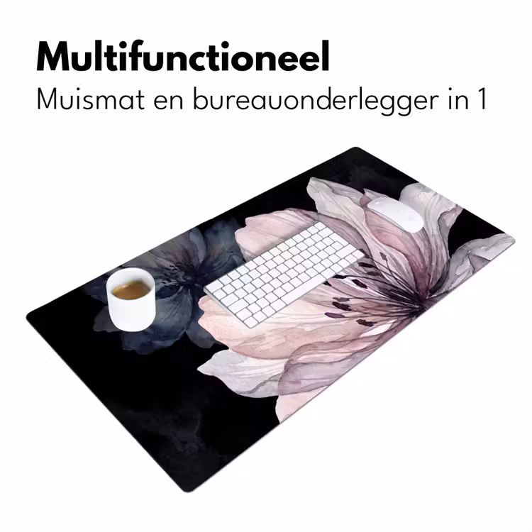 Bloemen - Aquarel - Modern - Roze - Donker Muismat XXL klein -sfeer4