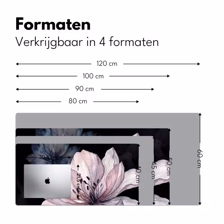 Bloemen - Aquarel - Modern - Roze - Donker Muismat XXL klein -sfeer5