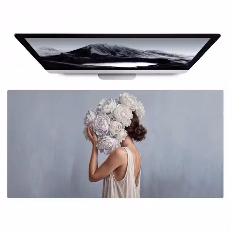 Bloemen - Vrouw - Wit Muismat XXL klein -zzz3d