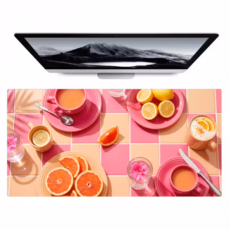 Eten - Citrusvruchten - Stillevens - Roze - Oranje Muismat XXL klein -zzz3d