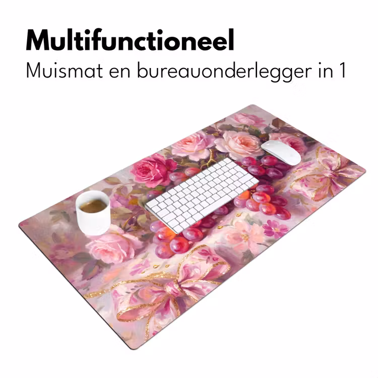 Eten - Bloemen - Stilleven - Roze - Goud Muismat XXL klein -sfeer4