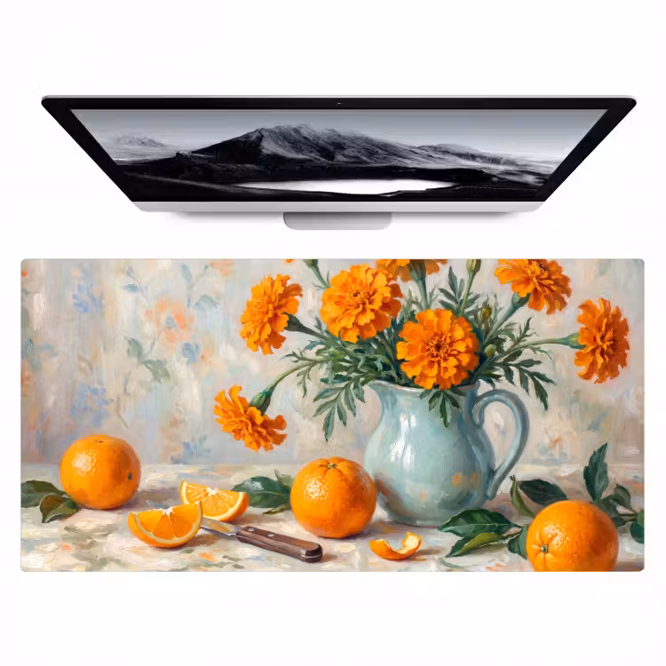 Desk Mat - Food - Orange - Art - Eten - Oranje - Kunst Muismat XXL klein