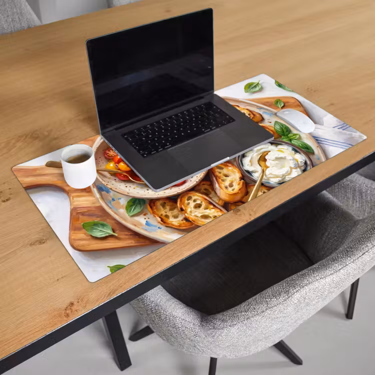 Eten - Tomaat - Brood - Kleurrijk - Keuken Muismat XXL klein -sfeer1