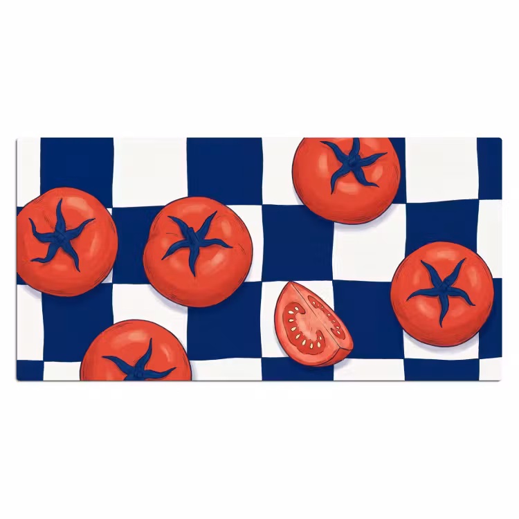 Eten - Tomaten - Keuken - Illustratie - Rood-Blauw Muismat XXL klein -3d_leeg