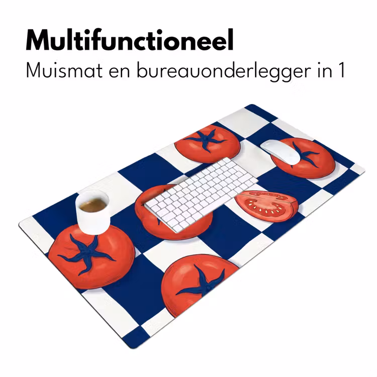 Eten - Tomaten - Keuken - Illustratie - Rood-Blauw Muismat XXL klein -sfeer4