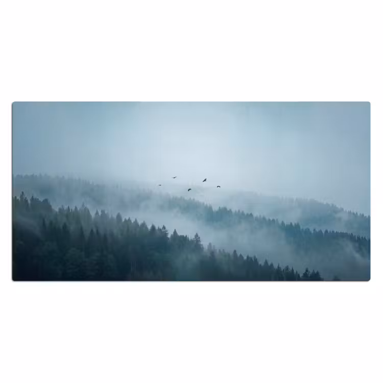 Bos - Mist - Vogels - Natuur - Groen Muismat XXL klein -3d_leeg