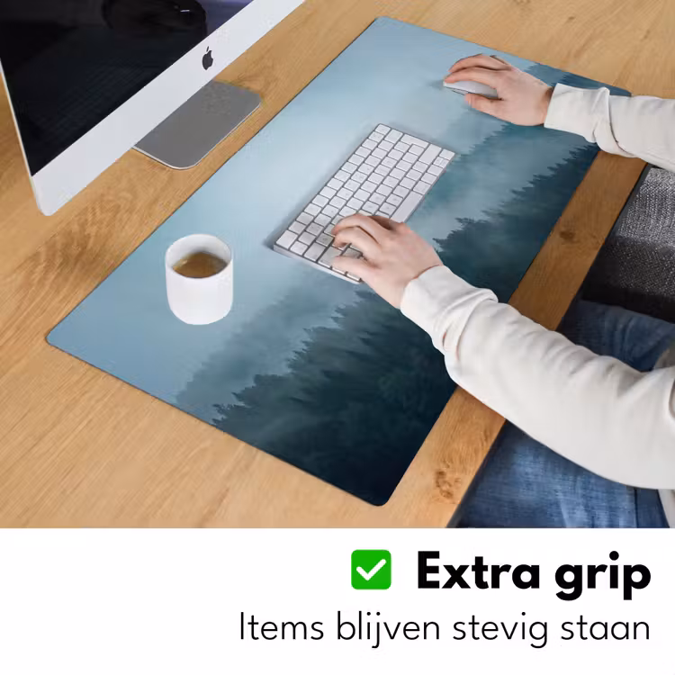 Bos - Mist - Vogels - Natuur - Groen Muismat XXL klein -sfeer3