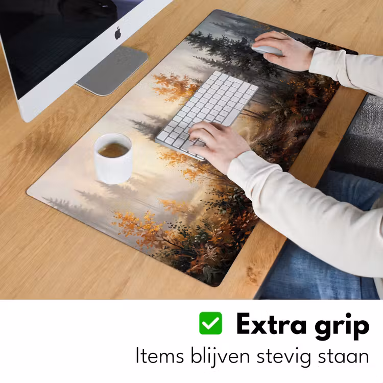 Bospad - Herfstbladeren - Natuur - Schilderachtig - Oranje Muismat XXL klein -sfeer3