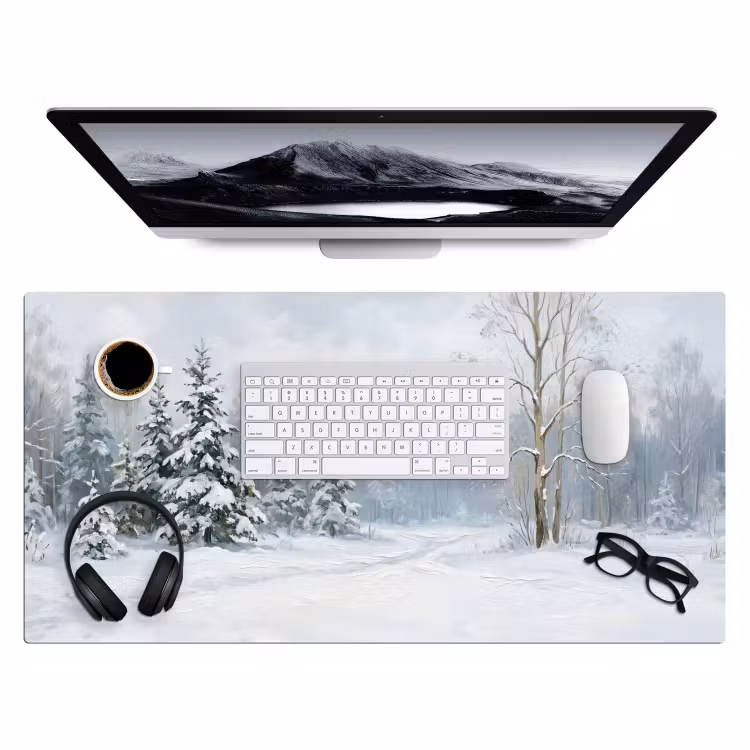 Bospad - Dennen - Sneeuw - Winter - Rustgevend Muismat XXL klein -3d