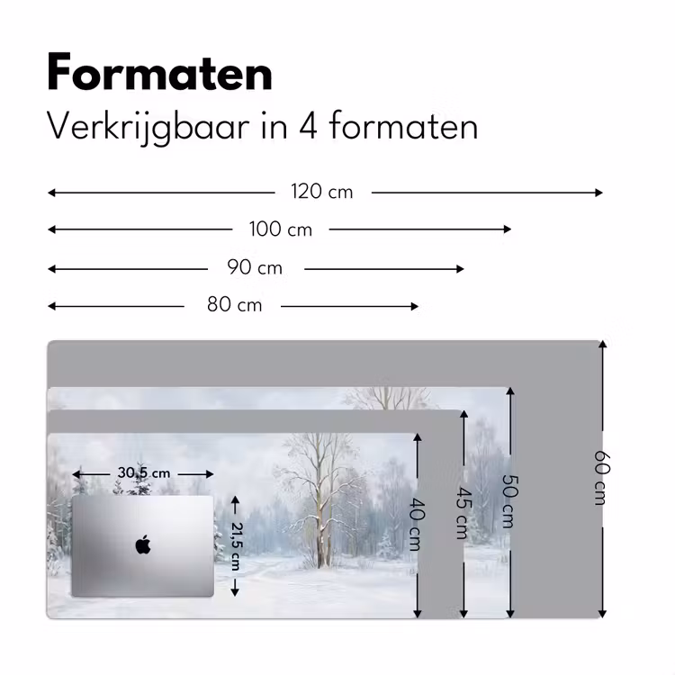 Bospad - Dennen - Sneeuw - Winter - Rustgevend Muismat XXL klein -sfeer5