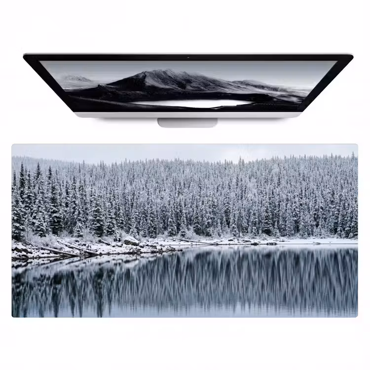Bos - Reflectie - Meer - Winter - Serene Muismat XXL klein -zzz3d