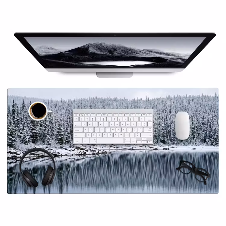 Bos - Reflectie - Meer - Winter - Serene Muismat XXL klein -3d