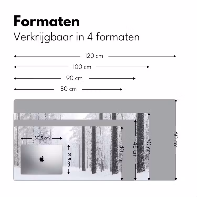 Bos - Sneeuw - Pad - Winter - Stilte Muismat XXL klein -sfeer5
