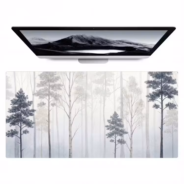 Bos - Bomen - Mist - Natuur - Illustratie - Grijs Muismat XXL klein -zzz3d